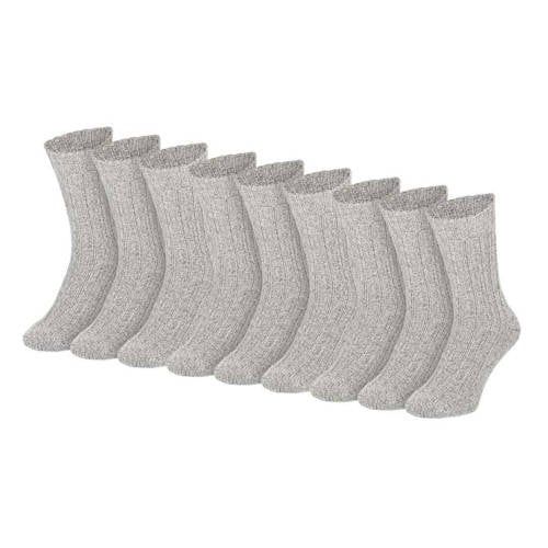 Morethansocks - Werksokken - Unisex - Grijs - 9-Pack - Maat 39 t/m 48 - Wollen werksokken - Noorse grof gebreide sokken - Sokken