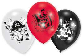 Amscan ballonnen Pirate 23 cm wit/zwart/rood 6 stuks