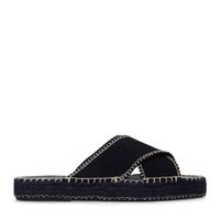 Sacha - Dames - Zwarte suède slippers met witte stiksels - Maat 38