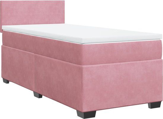 vidaXL Boxspring met matras fluweel roze 90x200 cm