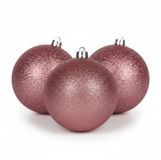 Cosy&Trendy Billiet - Vanlaere 4x Roze kunststof kerstballen 10 cm - Glitter