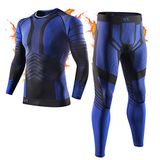 MEETYOO Thermo-ondergoed voor heren, fleece binnenin, lang functioneel ondergoed, ademend, skiondergoed, sport, compressiepak voor, Blauw