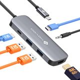 NOVOO 6-in-1 USB-C-hub, multipoort-adapter met HDMI 4K @60Hz, 2×USB-A 3.2, USB-C 10Gbps, PD 100W, 3,5mm Jack