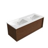Saniclass Holz Frame Badkamermeubelset - 120x45x42cm - Vygo keramische wastafel wit - 2 wasbakken - 2 kraangaten - 1 lade - mat walnut pure (hout) SW1420774/SW804533