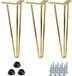 Set de 3 pieds de meuble style hairpin, or brillant, 41 cm de haut
