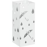 Porte-parapluie blanc carré en acier avec 4 crochets et bac de récupération d'eau amovible