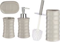 Berilo Badkamer accessoires set met strepen 4-delig kiezelgrijs van bamboe