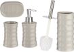 Berilo Badkamer accessoires set met strepen 4-delig kiezelgrijs van bamboe