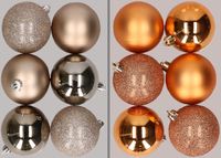 Merkloos / Sans marque Billiet - Vanlaere Kunststof kerstballen - 12x - champagne en koper - 8 cm - kunststof - mat glans glitter - onbreekbaar