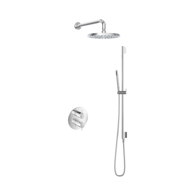 hotbath IBS2RA Get Together thermostatische douche inbouwset inclusief 2 stopkranen met 3 standen handdouche met 25cm ronde hoofddouche met 90cm glijstang inclusief geintegreerde uitlaat Nikkel Geborsteld IBS2RAGN47