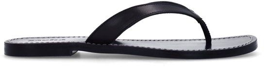 Sacha - Dames - Zwarte leren teenslippers - Maat 41
