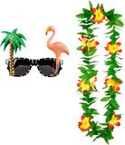 Merkloos Tropische Hawaii Party Accessoires Set - Funny Zonnebril en Bloemenkrans Groen/Geel - Unisexe Adultes