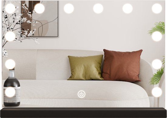 SensaHome Vanity Mirror Pro - Hollywood Make up Spiegel met Verlichting - Spiegel met Lampen - Dimbaar en Verstelbaar met 3 Lichtstanden en 12 Lampen - 60x40cm - Zwart