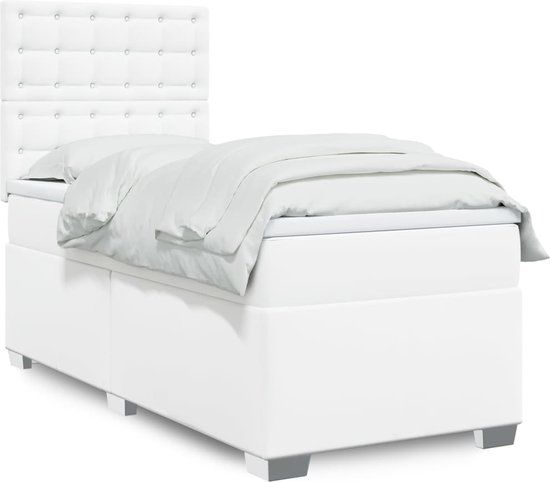 vidaXL Boxspring met matras kunstleer wit 90x200 cm
