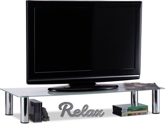 Relaxdays TV Tafel - Glas - Modern - 17 x 100 x 35 cm - Zilver