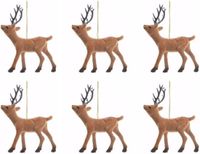 Merkloos / Sans marque Decoris Kersthanger rendier - 6 stuks - bruin - 13 cm - kunststof