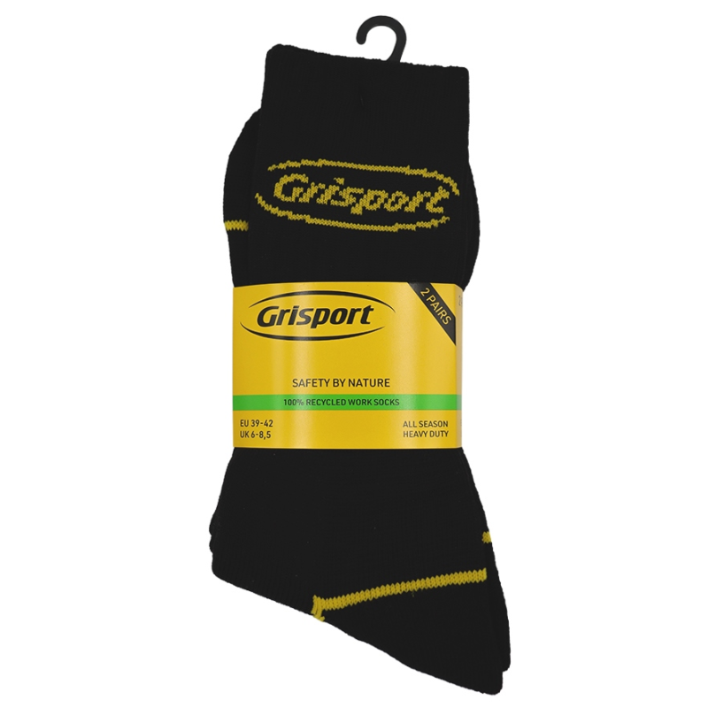 Grisport Werksokken Gerecycled 2-pack | Zwart/Geel | Maat 47/50