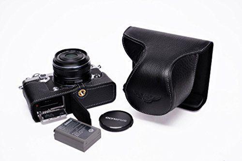 TP Handgemaakte Echt Lederen Full Camera Case Bag Cover voor Olympus PEN-F PEN F Bottom Open Zwarte kleur