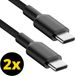 ThunderGold 2x USB C kabel 60W - USB C naar USB C - 1 Meter - Gevlochten - Zwart