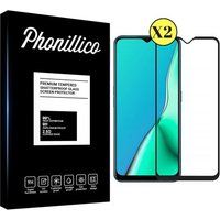 Phonillico® Gehard glas voor OPPO RENO A5 2020 [Pack 2] Volledig transparante film Zwarte rand glazen schermbeschermer