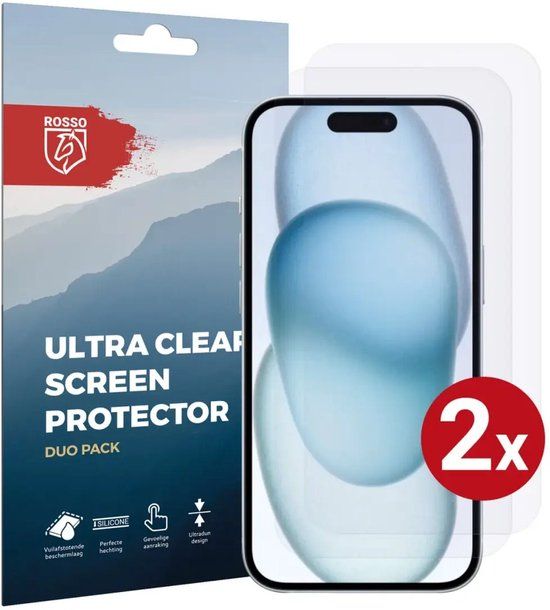 Rosso Screen Protector Ultra Clear Duo Pack Geschikt voor Apple iPhone 15