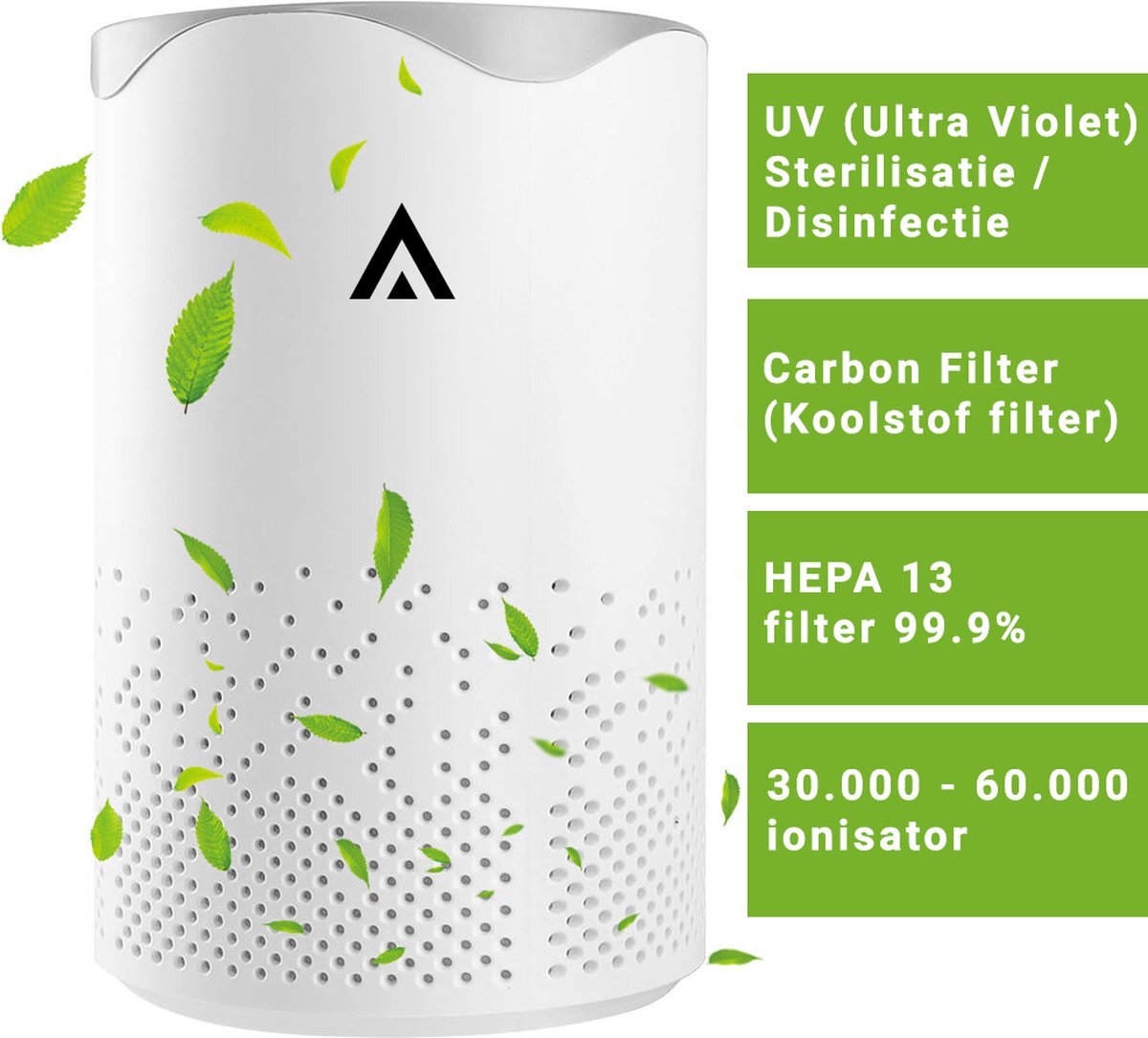 ARISENN Arisenn® UV Luchtreiniger - Air Purifier - Luchtreiniger inclusief HEPA 13 (medisch) Ionisator / Actieve Koolstof - Vervangbaar HEPA Filter - UV lamp - UV-TH13-Carbon-V2 - UPGRADED versie