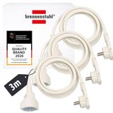 Brennenstuhl set van 3 kwaliteit kunststof verlengkabel met platte stekker (verlengsnoer plat voor binnen met 3m kabel) wit