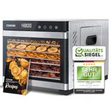COSORI Dehydrator, roestvrij staal, voedseldehydrator, zonder kunststof | 6 roestvrijstalen droogtabletten, 3 droogroosters, 3 matten, 0,6 m², 48 uur timer, 35-75 °C, 50 recepten, < 48 dB
