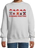 Bellatio Decorations Kersttrui/sweater voor jongens/meisjes - Miauwie Christmas - grijs - Kerst poesjes 152/164
