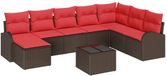 vidaXL - Salon d'angle - 7 places assises - Marron et rouge - Polyrattan
