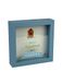 Decoratieve spaarpot van hout, motief: nieuw huis, 16 x 16 cm, blauw