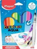 Maped - Viltstift - AQUA aquarelstiften - kindervilt - penseelpunt - heldere kleuren - inkt wasbaar met water - etui met 10 viltstiften