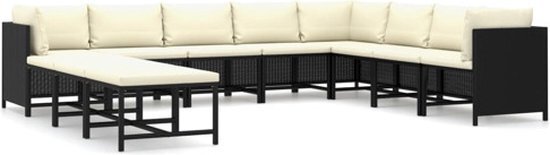 vidaXL 11-delige Loungeset met kussens poly rattan zwart