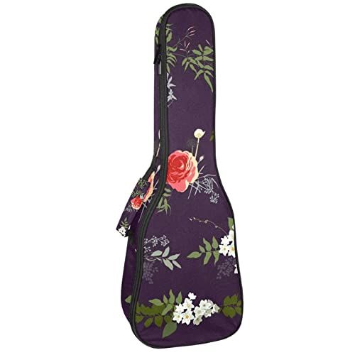 Mersov Panda Mersov Concert Ukelele Rugzak, Heavy Duty Ukulele Case Bag met Opslag, Sopraan Concert Tenor Ukelele 10MM Gewatteerde BagFloral Donkere Kleur