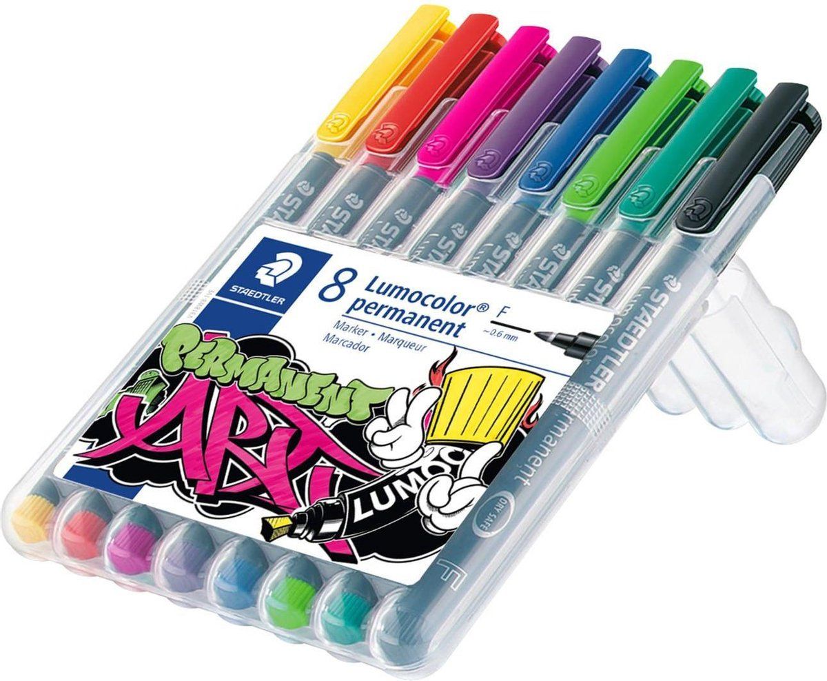 Staedtler Lumocolor F permanent - Box 8 st new colours - EAN: 4007817078242