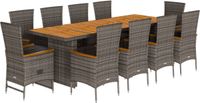 vidaXL 11-delige Tuinset met Kussens Poly Rattan Grijs