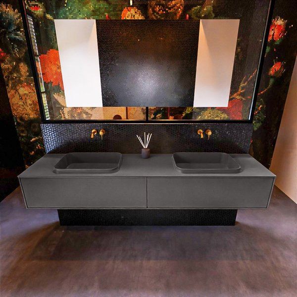 Mondiaz ERIN 200cm badmeubelset onderkast Dark grey met 2 lades + Wastafel RIDGE dubbel Dark grey