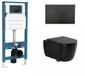 QeramiQ Dely Swirl Toiletset - reservoir encastré Qeramiq Flush - abattant 35mm - plaque de commande métal noir mat - boutons ronds - noir mat