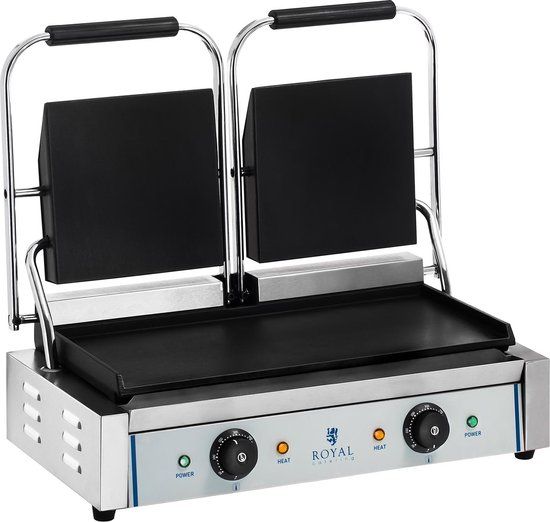 Royal Catering Dubbele contactgrill - glad - 3600 W - Zilver