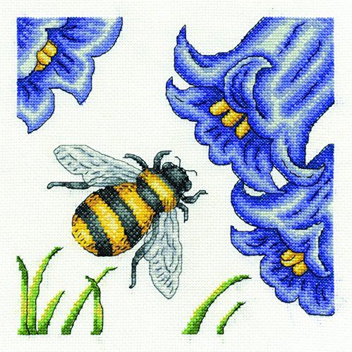 DMC Bee and Bluebells 14 Count Cross Stitch Kit - Multi Colour - 17.78x21.59x0.63 cm