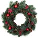 HI Kerstkrans - gedecoreerd - D34 x 8 cm - rood - dennenappels - kunststof