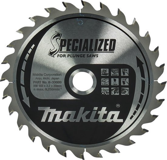 Makita Invalcirkelzaagblad voor Hout | Specialized | &#216; 165mm Asgat 20mm 28T - B-33009