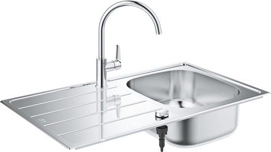 GROHE K200 Spoelbak met Afdruipgedeelte en Bau Edge Keukenkraan - Klassiek - RVS/Chroom