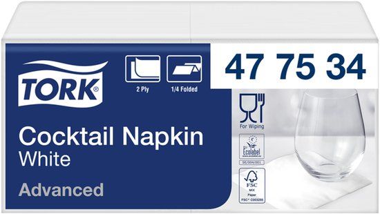 Tork tissue servet 23x23cm 2-laags 1/4-vouw wit 10x300