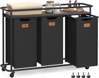 Songmics VASAGLE Wasmand met wielen, 3 vakken, 150 l