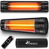 TRESKO Infrarood warmtestraler, 2500 W, met afstandsbediening, elektrische warmtestraler voor terras, met 3 warmtestanden, terrasstraler, binnen en buiten, wand-infraroodstraler met led-display