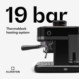 Klarstein Bella Café portafiltermachine met maalwerk – 19 Bar, 1550W, 1,4L, Zwart