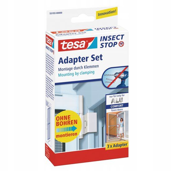 tesa Adapterset vliegenhor voor ALU COMFORT deuren – zonder boren - 13 tot 20 mm - wit