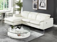 Vente-unique Relax Hoekbank LISMORE - Wit - Buffelleer - Hoek links - Elektrisch