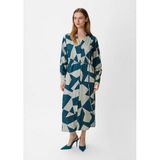 Comma Maxi Blousejurk met Grafische Print en Ceintuur - Petrol/Grijs